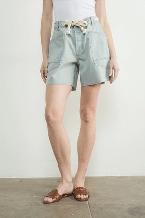 Vintage Washed Barrel Denim Shorts - Stripe