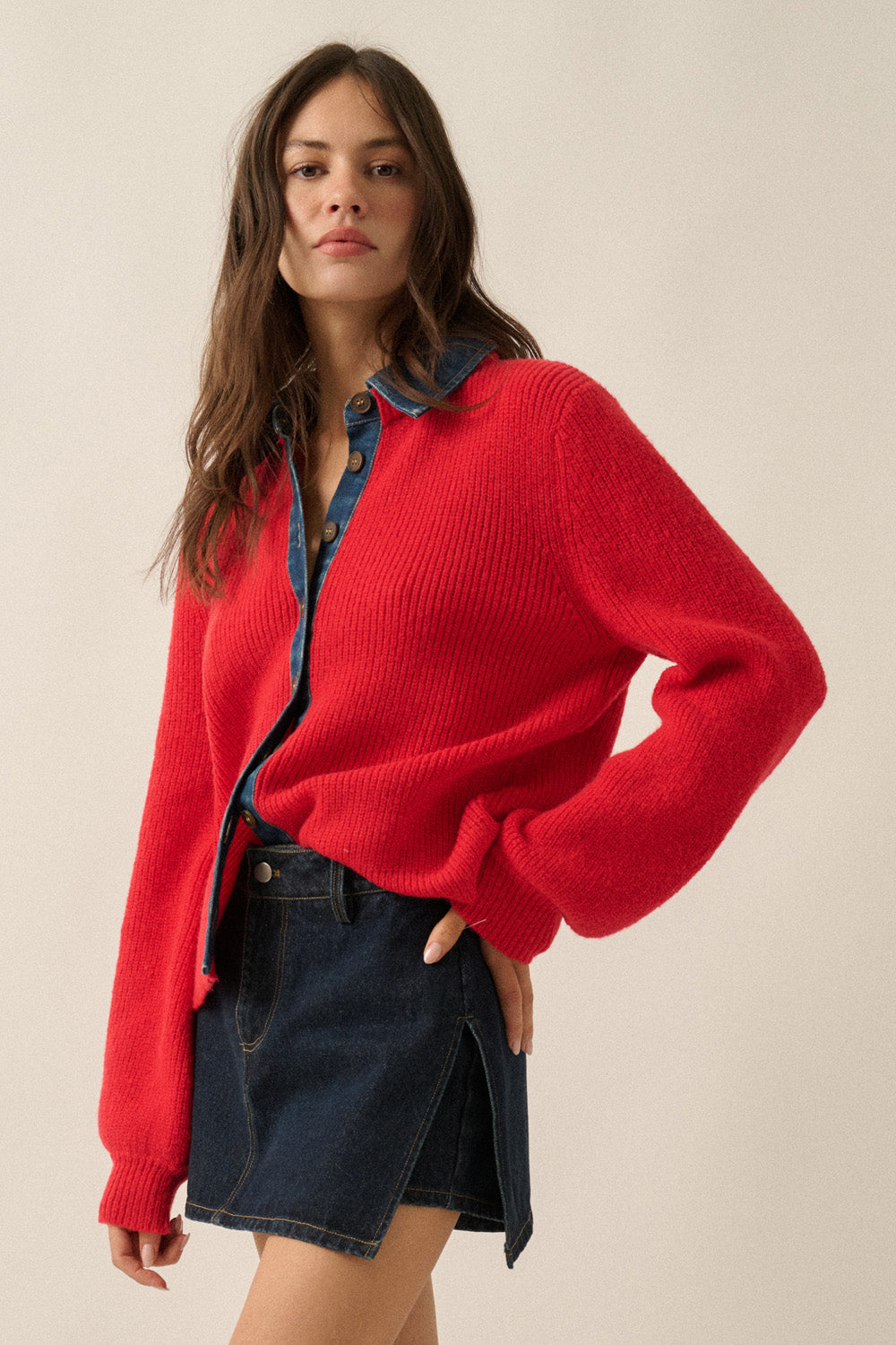 Chloe Button Down Cardigan - Cherry