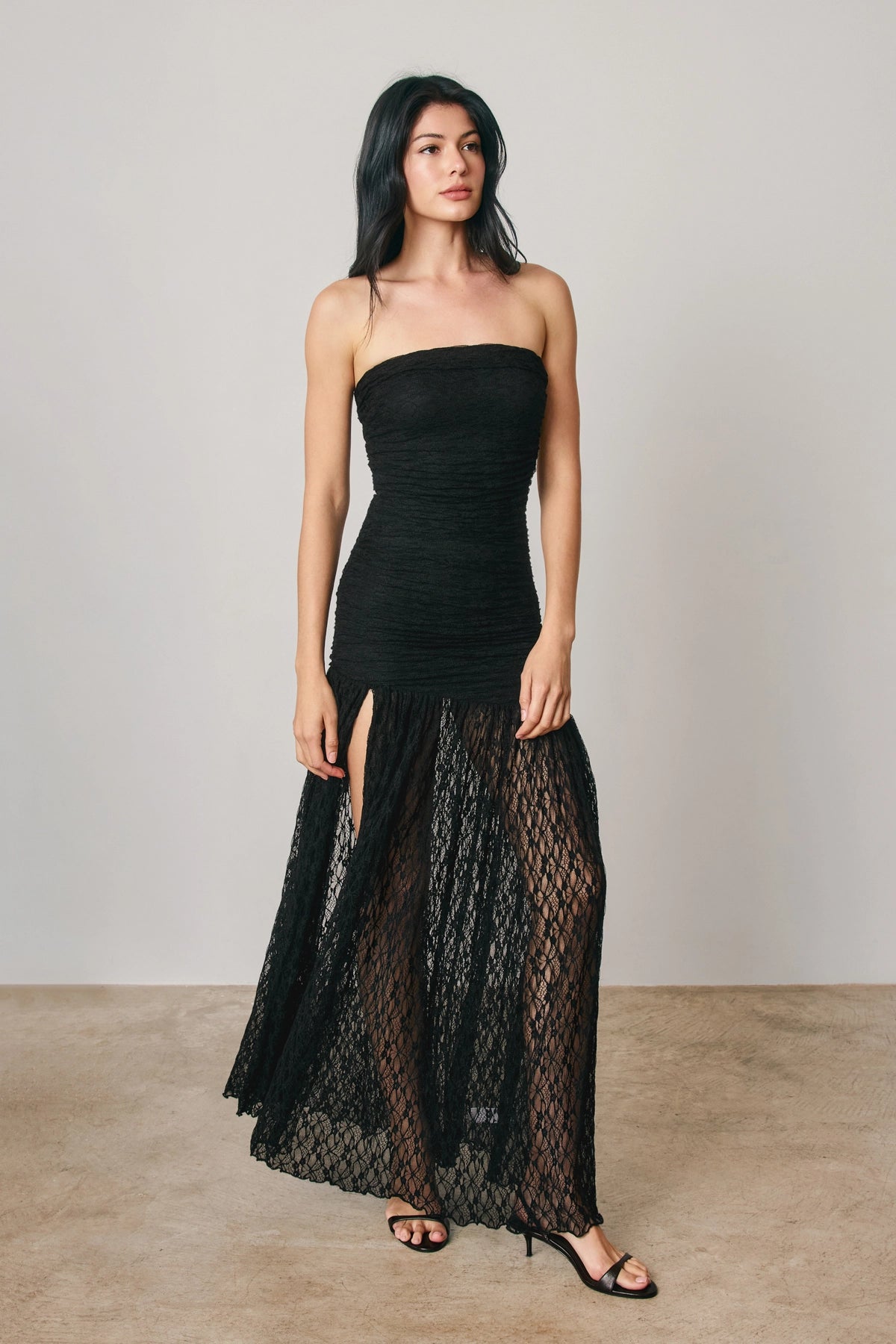 Ruched Strapless Maxi Dress - Black