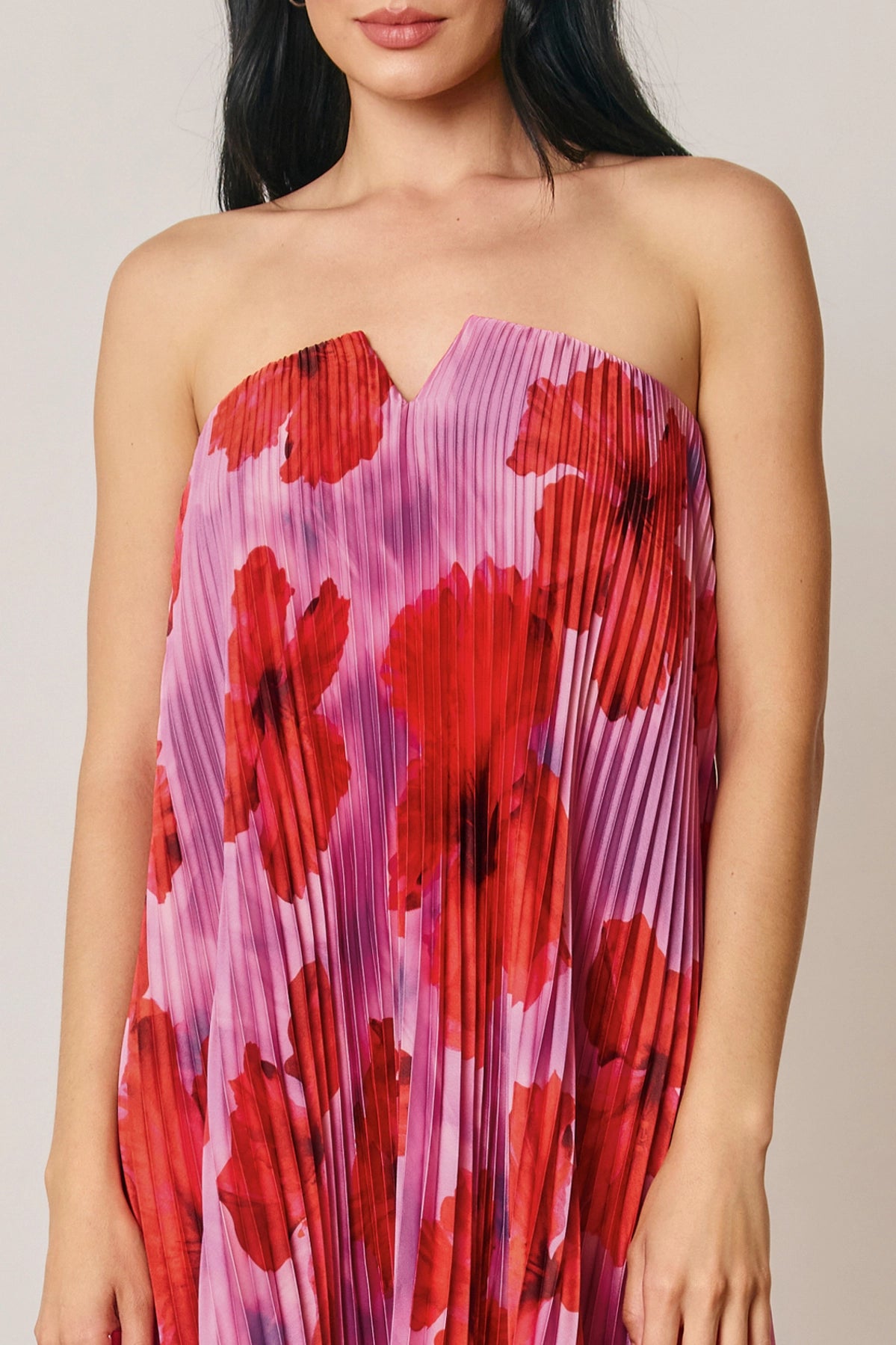 Tropical Floral Pleated Maxi Dress - Hibiscus Bloom