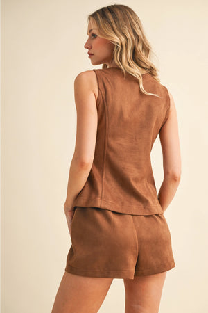 Suede Vest Set - Mocha