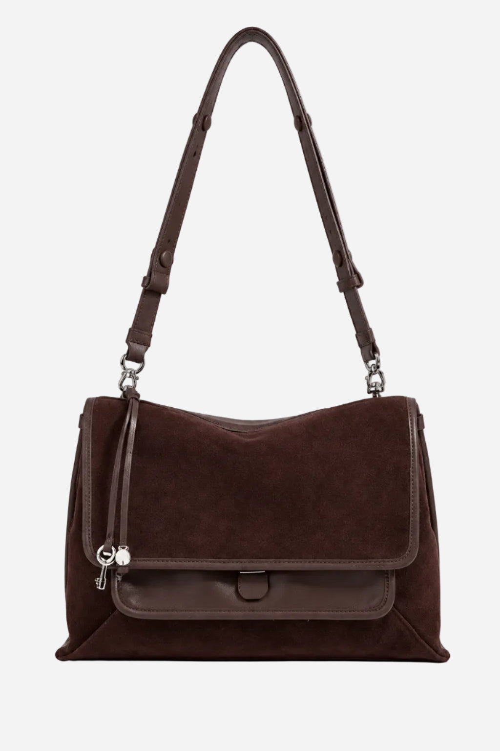 Suede Leather Flap Shoulder Bag - Coffee