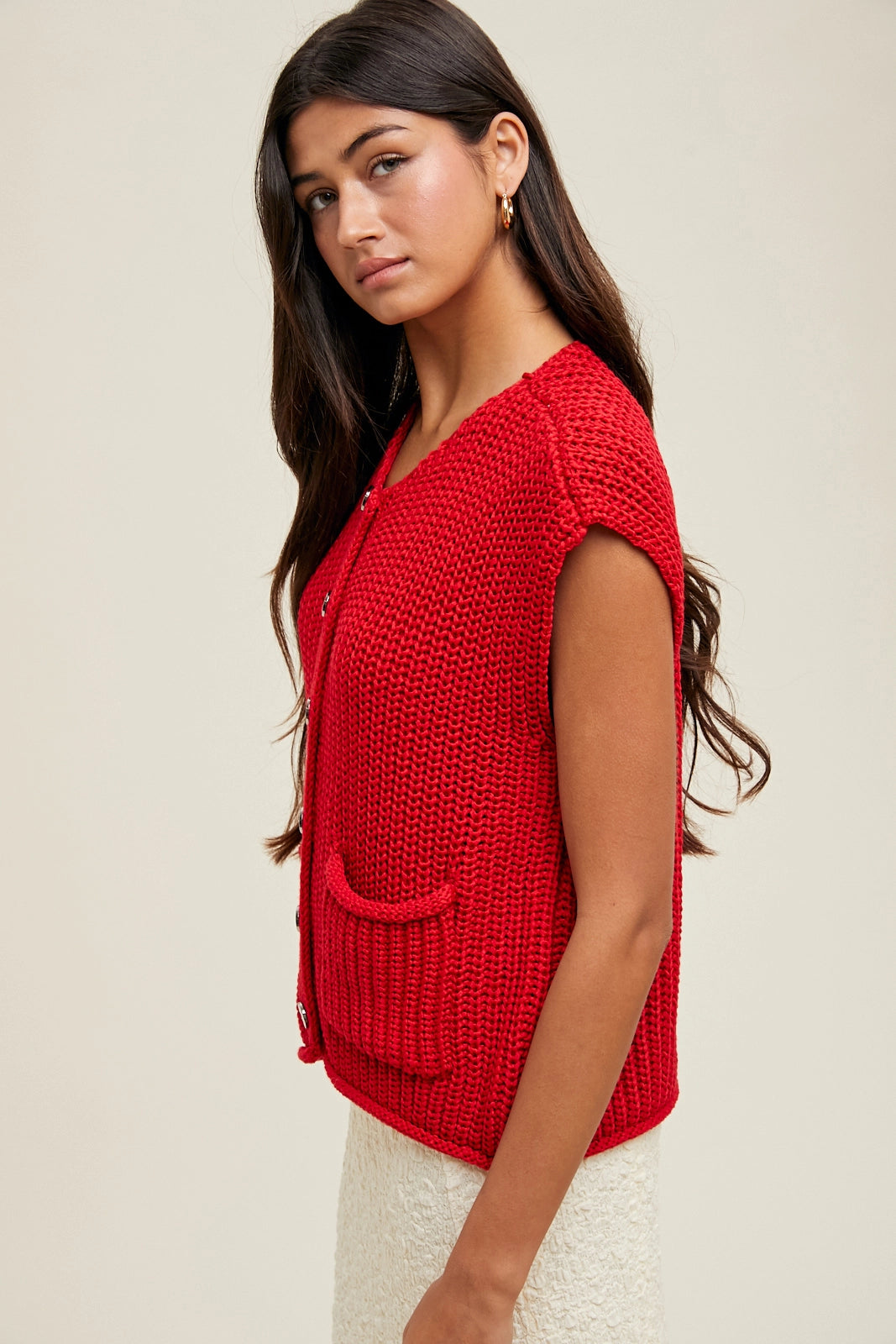 Button Up Sweater Vest - Red