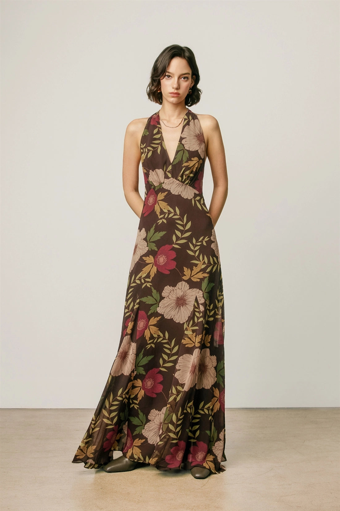 Floral Halter Neck Maxi Dress