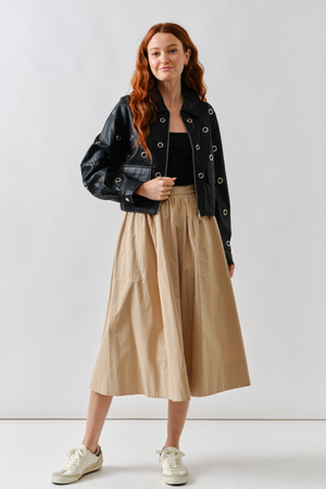 Grommet Faux Leather Jacket - Black