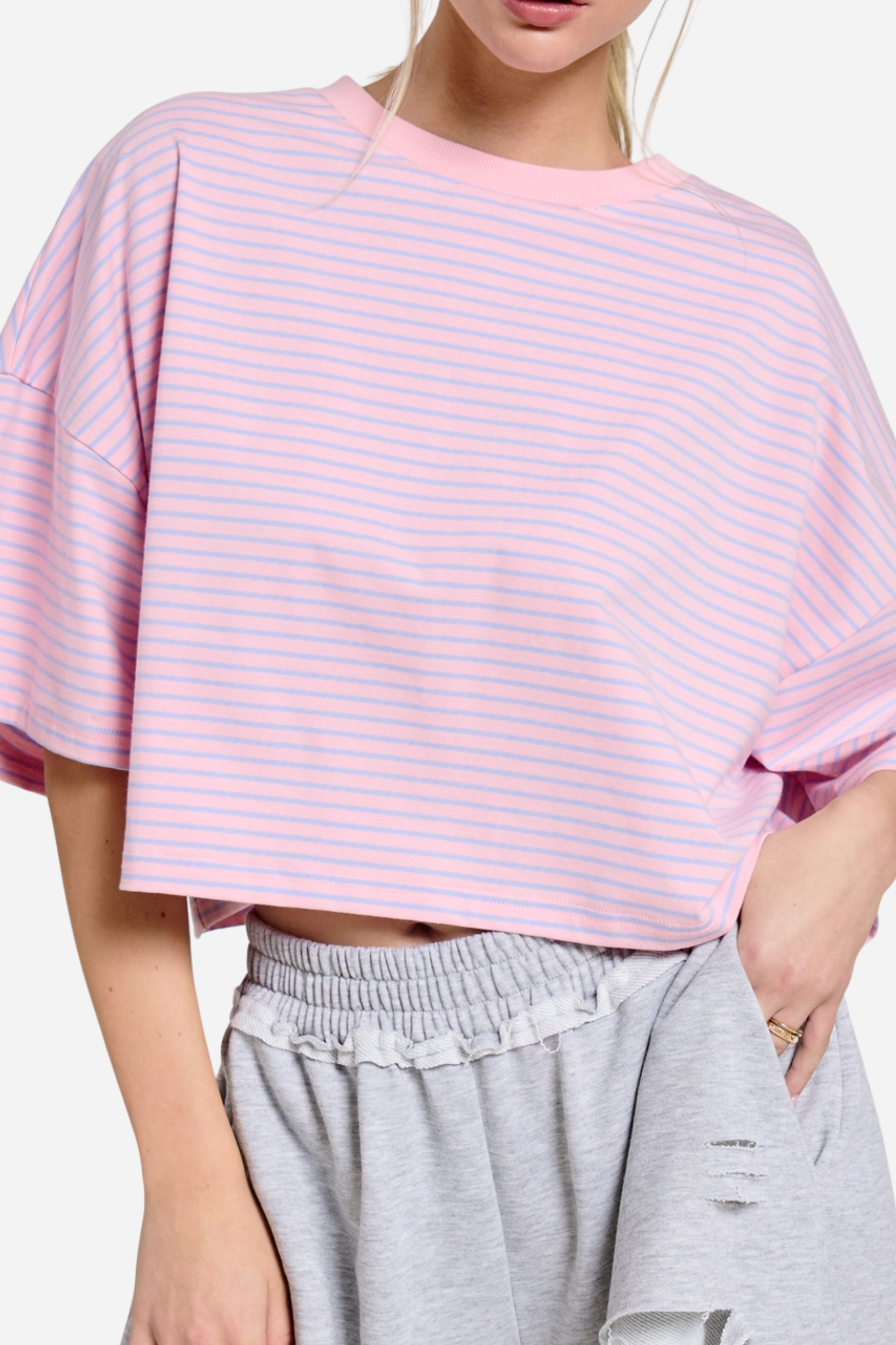 Striped Oversized Tee - Pink