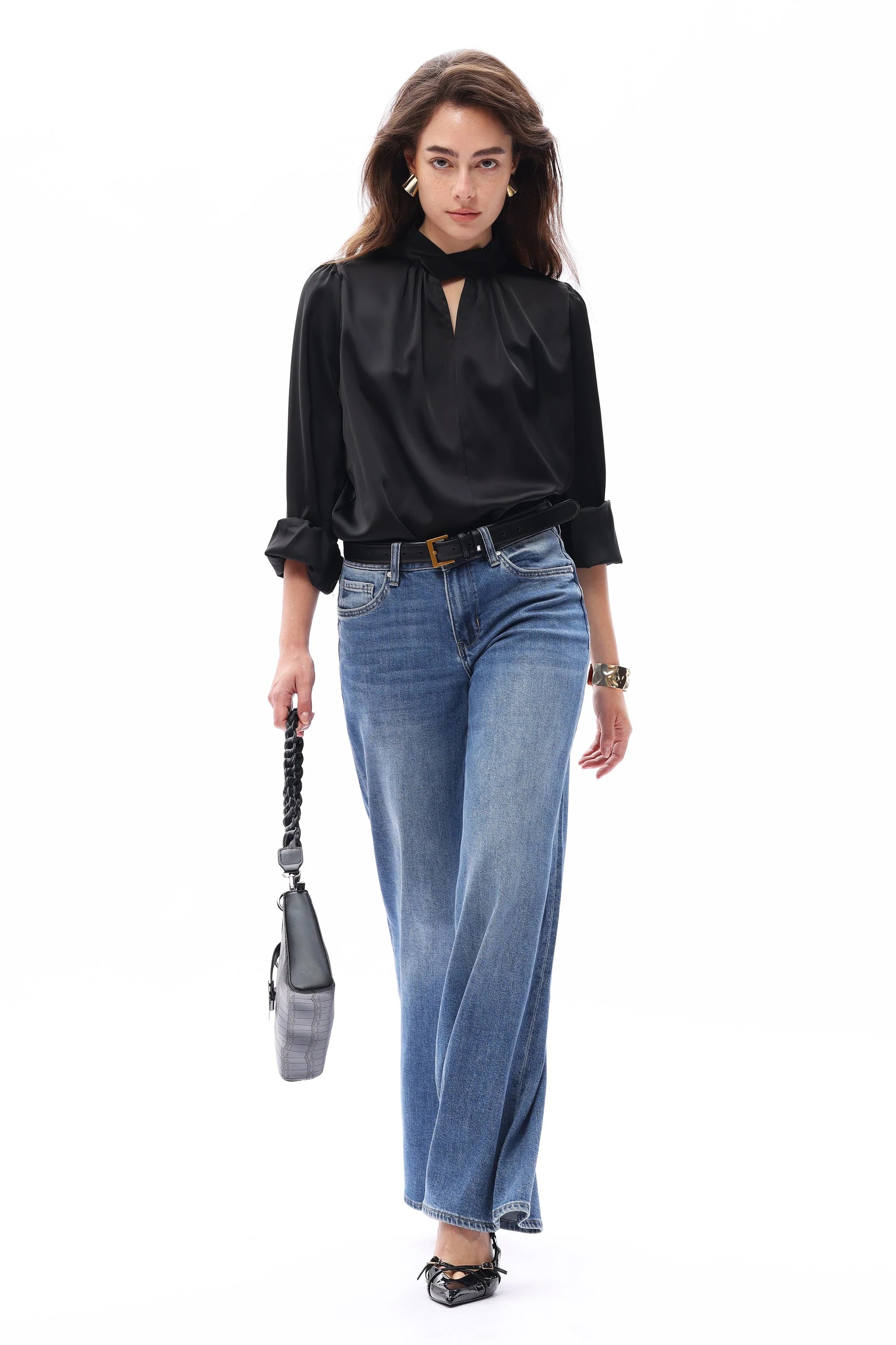 Mid Rise Wide Leg Jeans - Medium Blue
