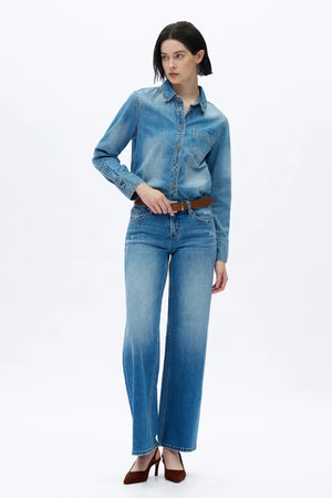 Low Rise Wide Leg Jeans - Medium Blue