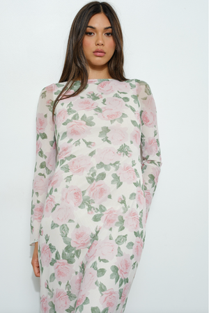 Floral Print Bell Sleeve Maxi Dress