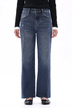 High Rise Straight Leg Jeans - Vintage Dark Blue
