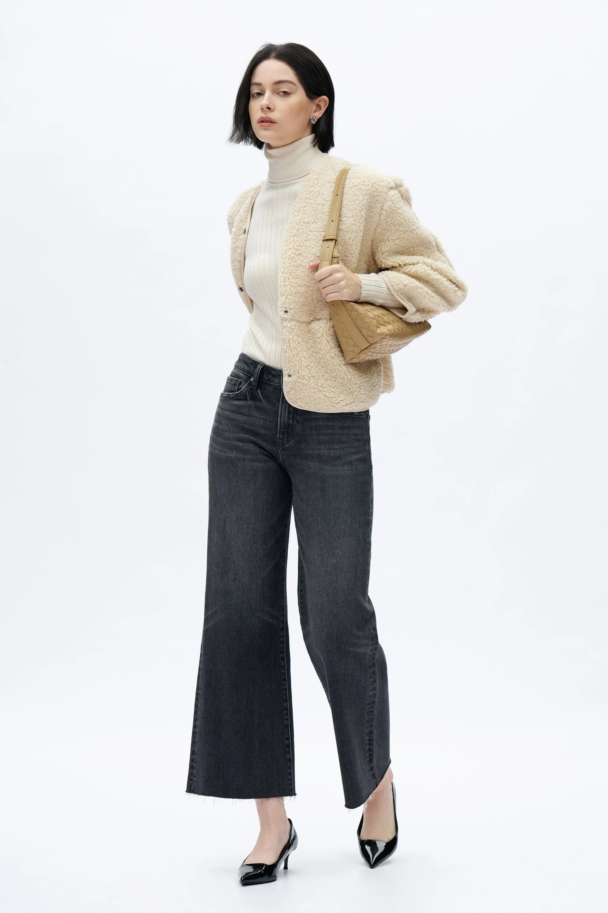 Mid Rise Wide Leg Jeans - Dark Grey