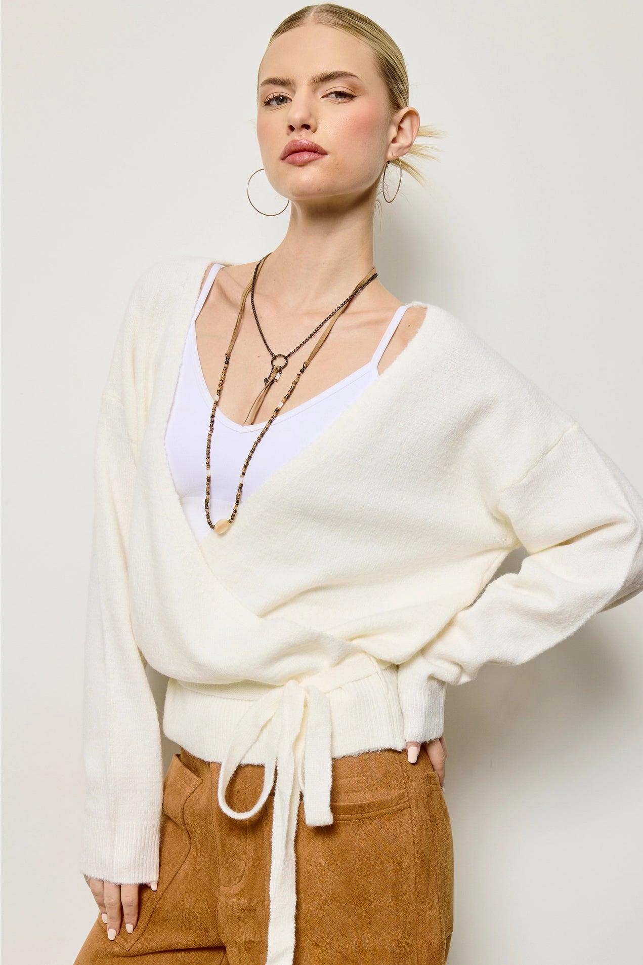 Wrap Knit Cardigan Sweater - Ivory