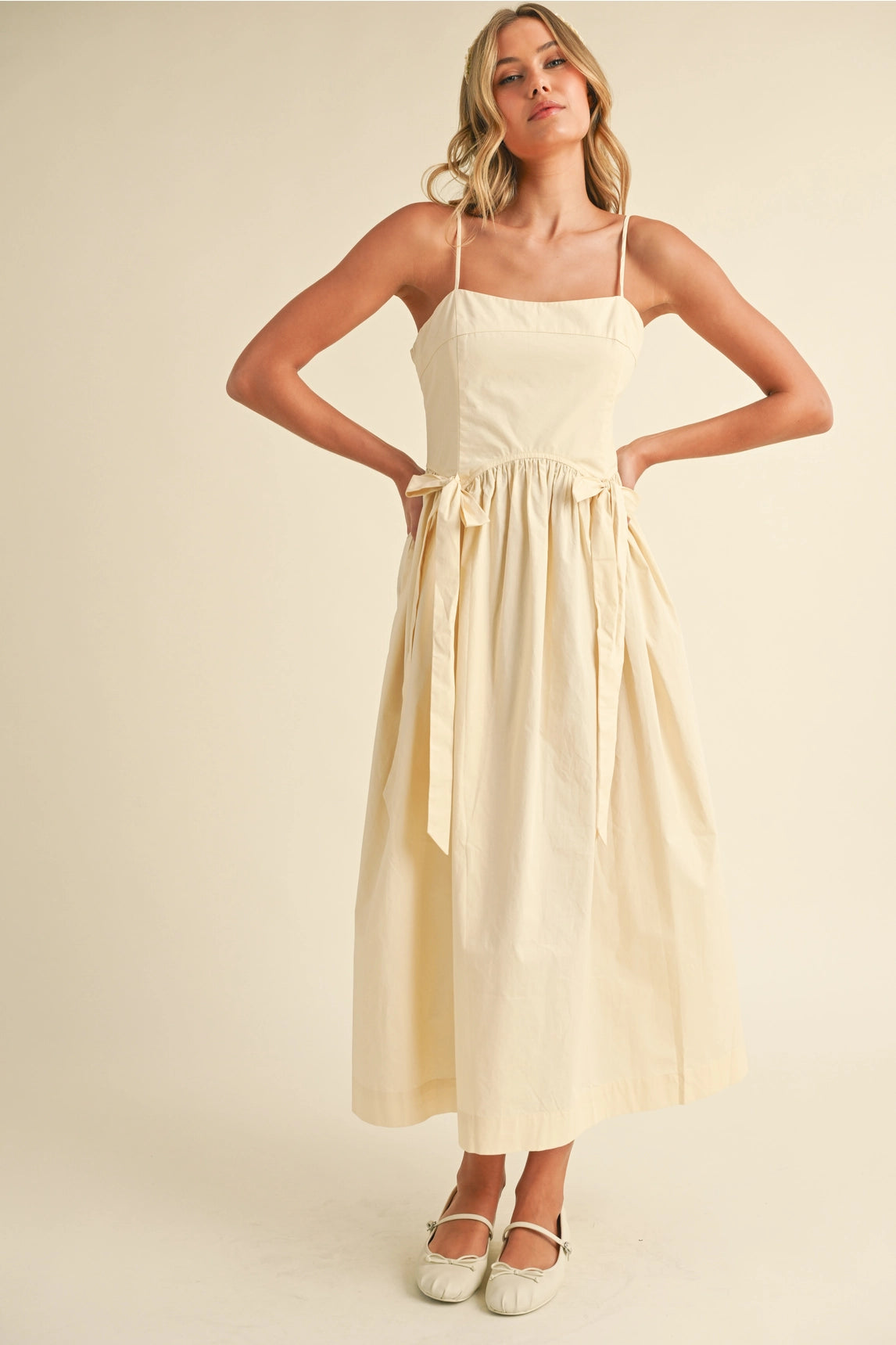 Chloe Bow Midi Dress - Cream