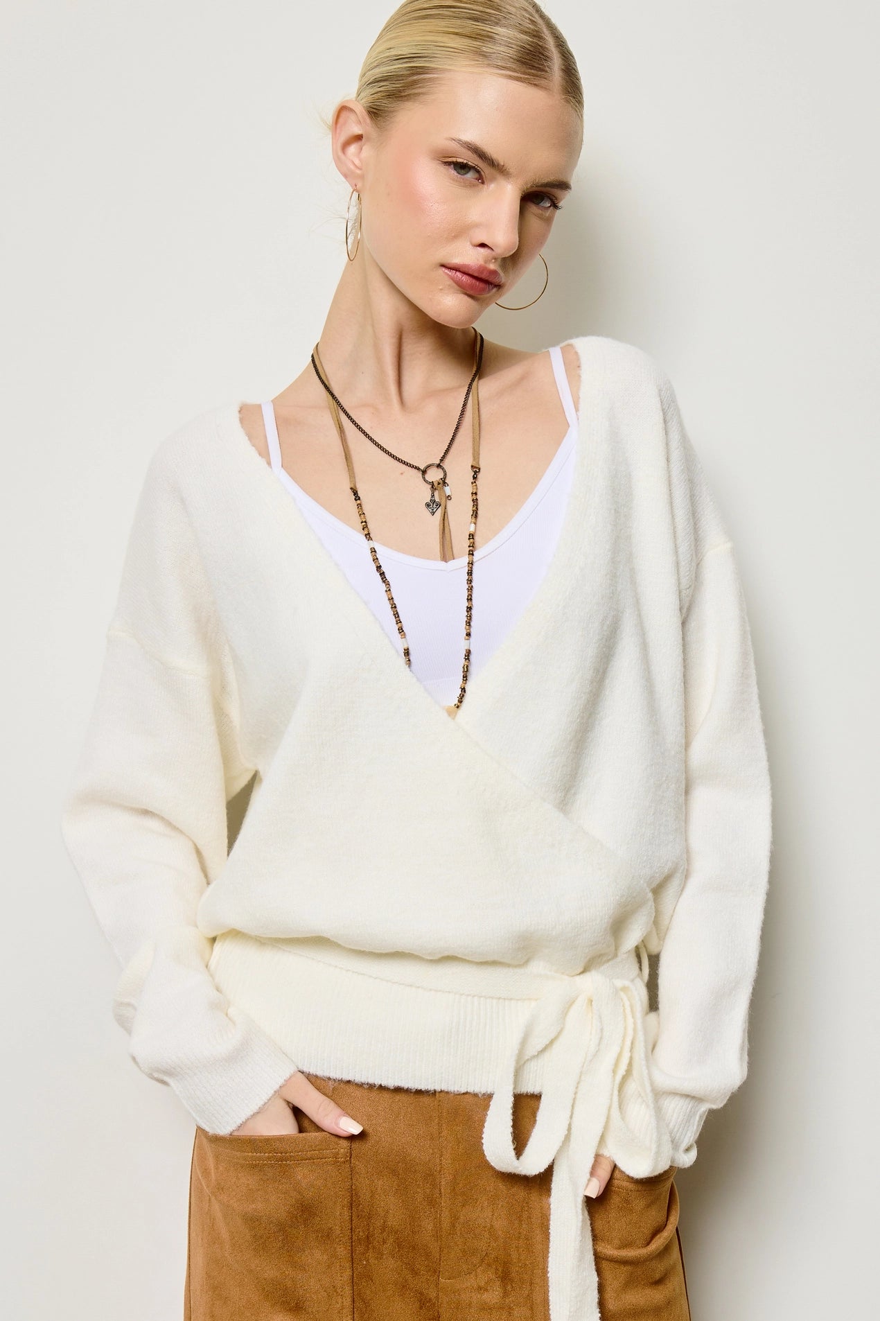 Wrap Knit Cardigan Sweater - Ivory