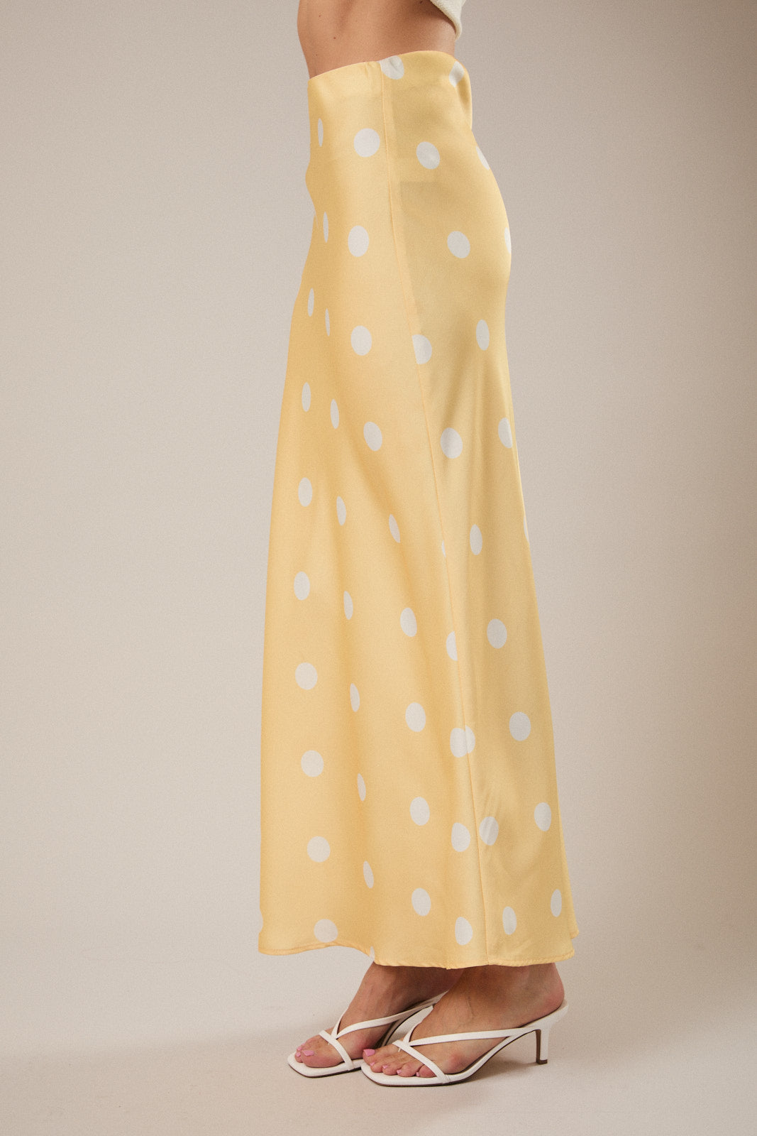 Polka Dot Satin Midi Skirt - Butter