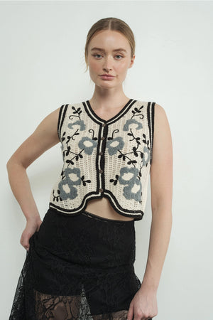 Embroidered Floral Crochet Vest
