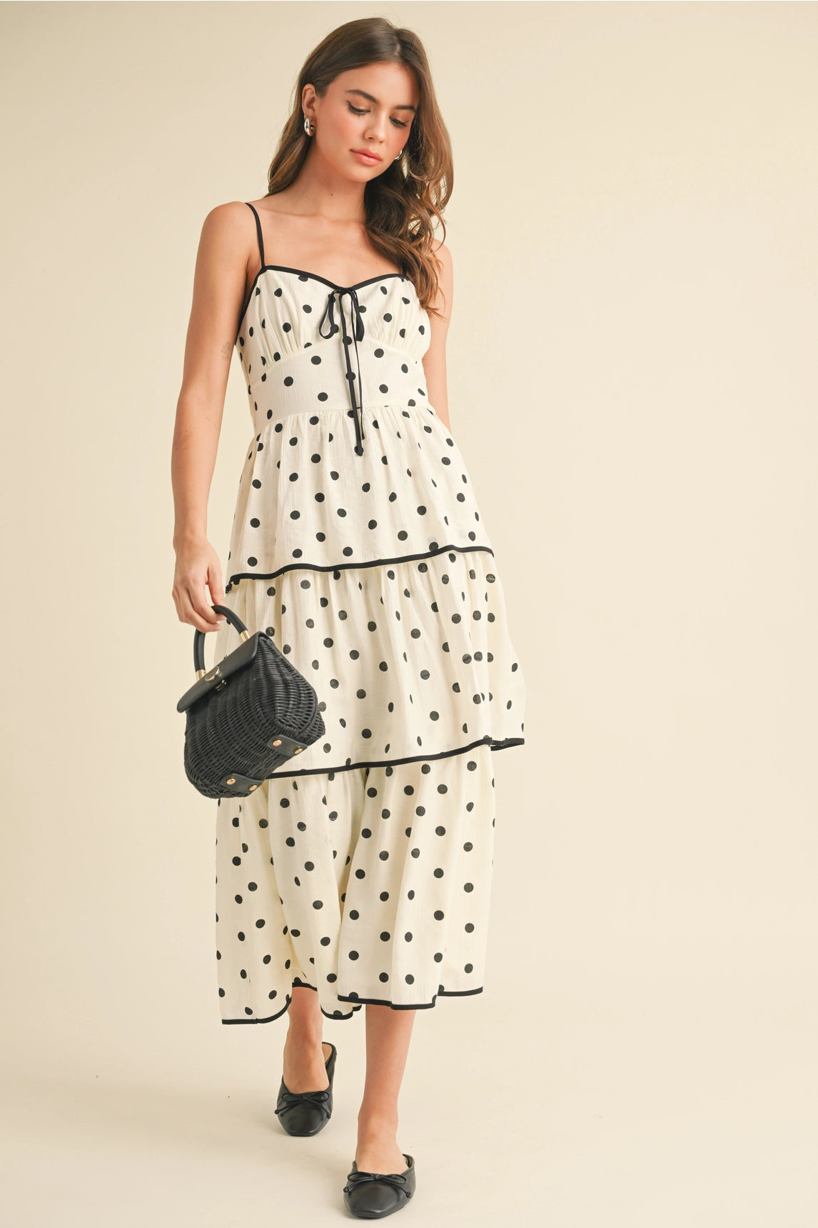 Polkadot Tiered Midi Dress - Ivory