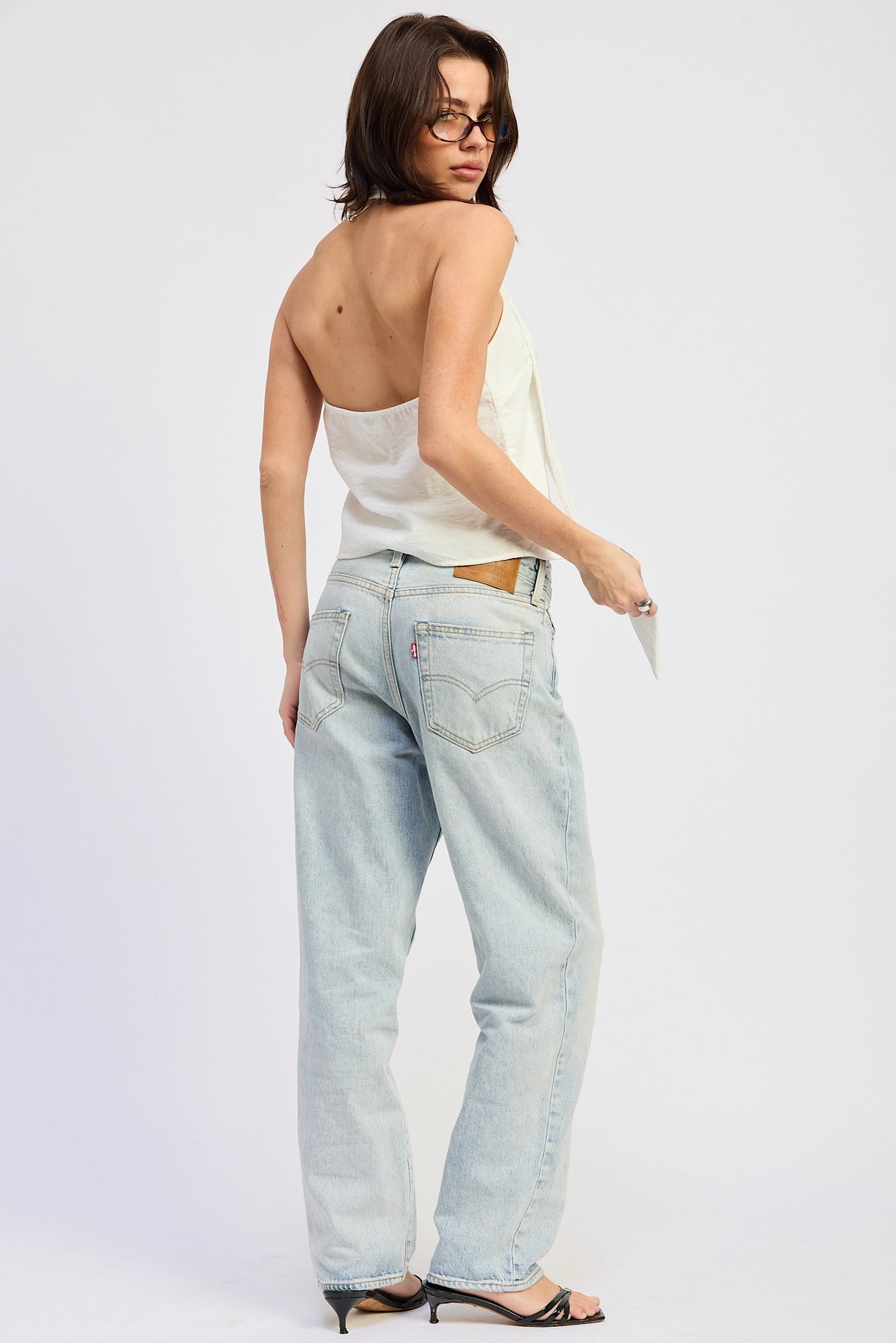 One Shoulder Scarf Top - White
