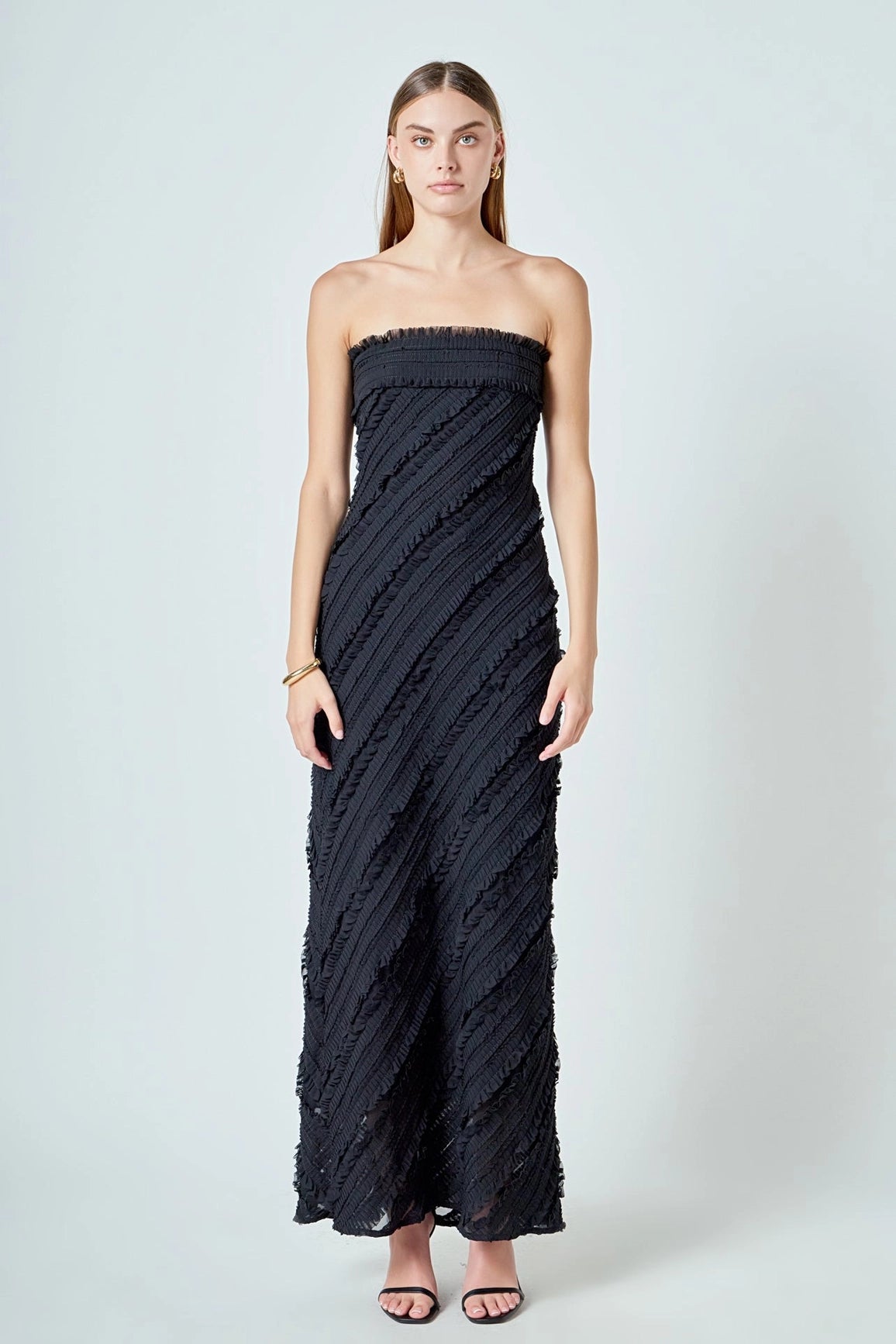Endless Rose - Strapless Ruffled Maxi Dress - Black