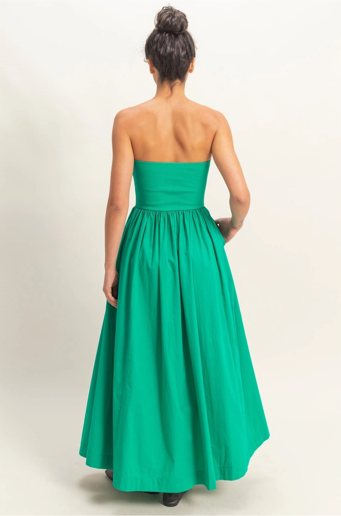 Strapless Flowy Midi Dress - Green