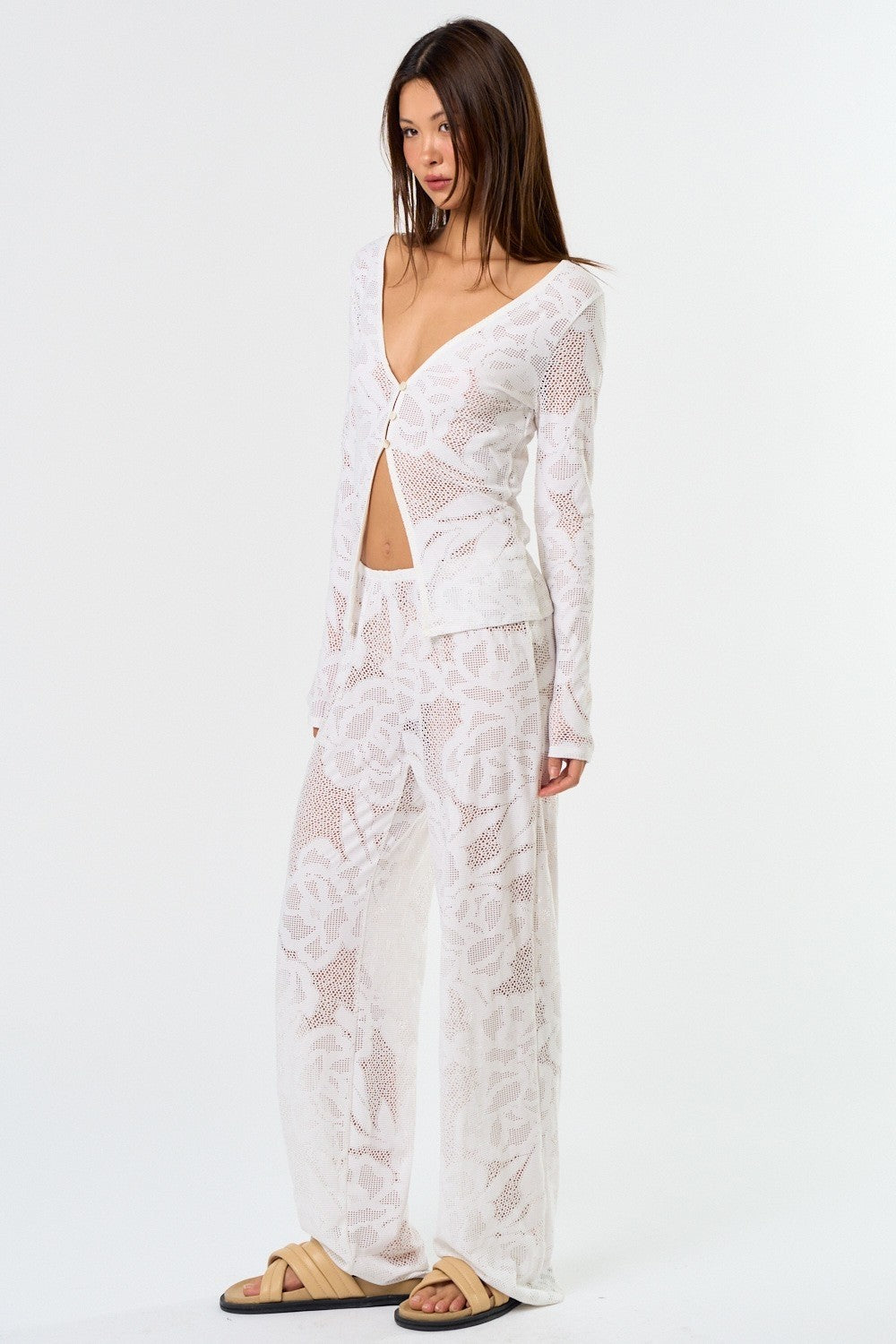 Lace Cover Up Pants - White