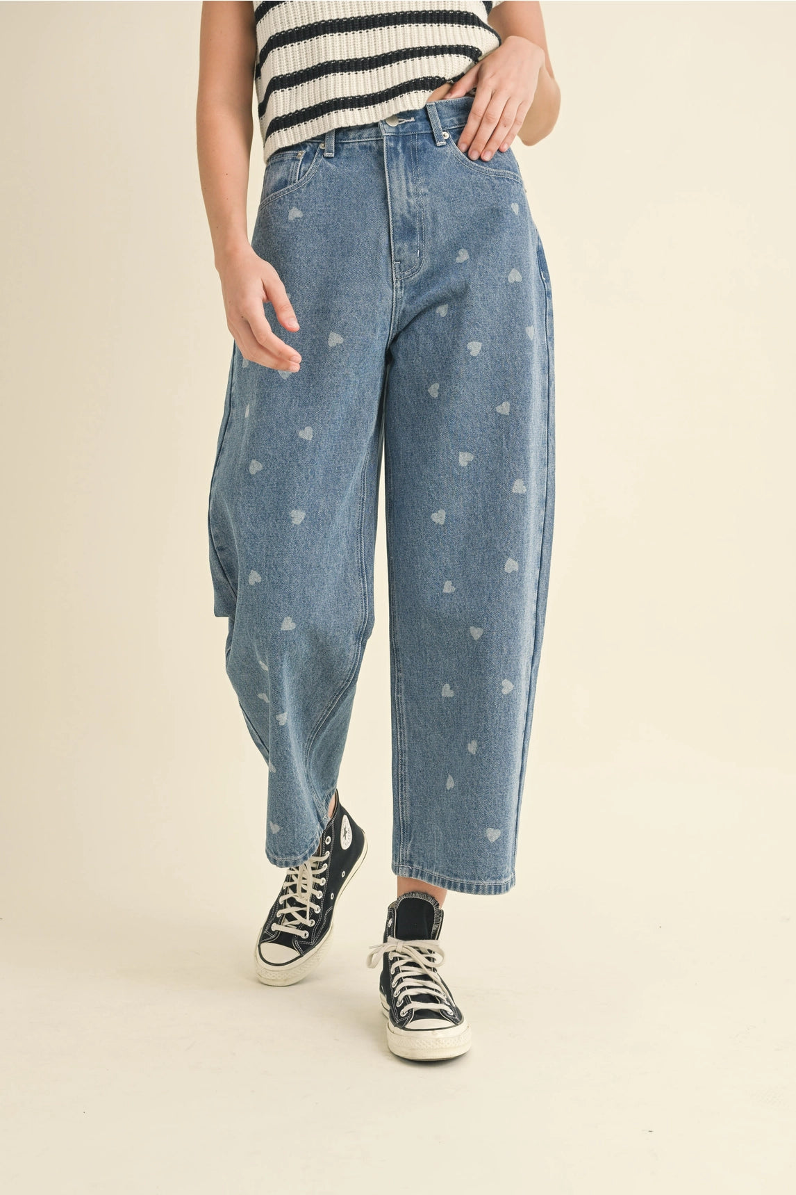 Heart Printed Denim Jeans