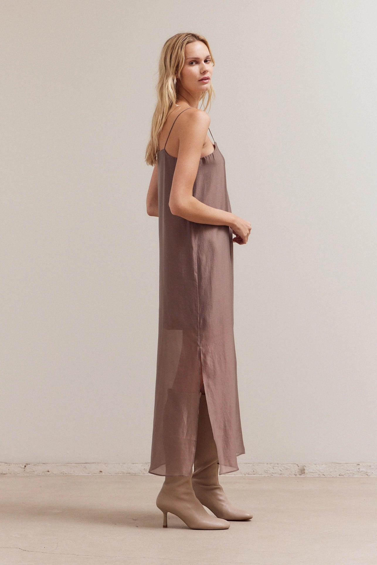 Sheer Maxi Dress - Brown