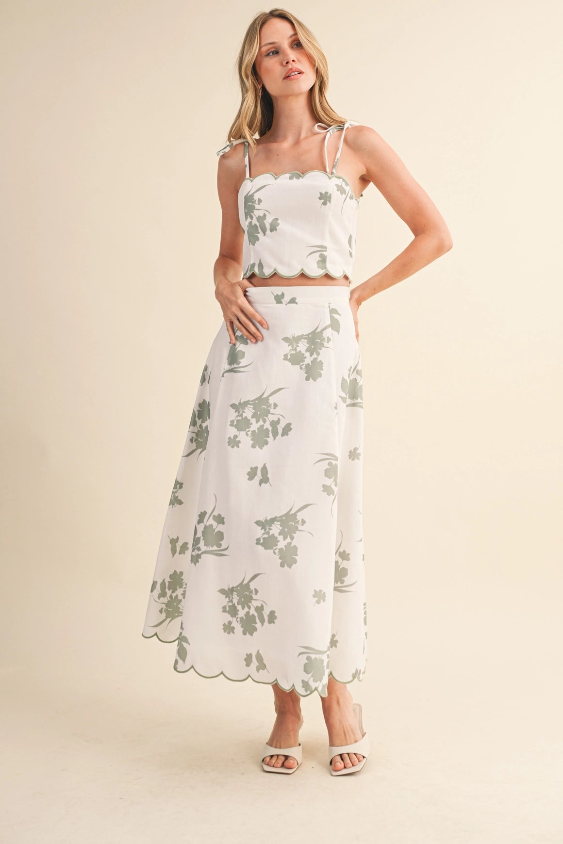 Scalloped Skirt Set - Floral Sage