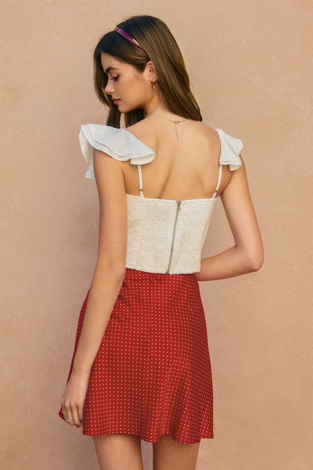 Satin Polka Dot Mini Skirt - Red