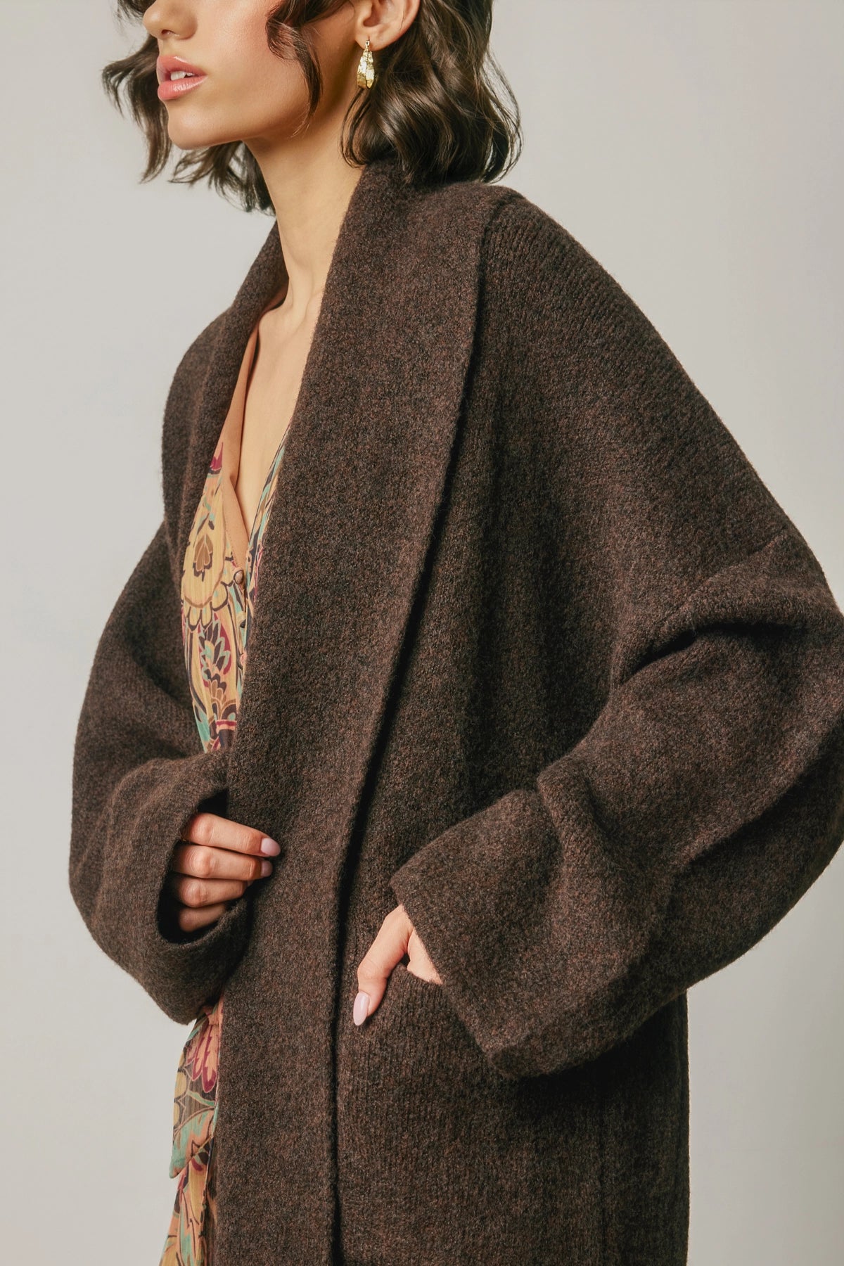 Relaxed Shawl Cardigan - Deep Brown