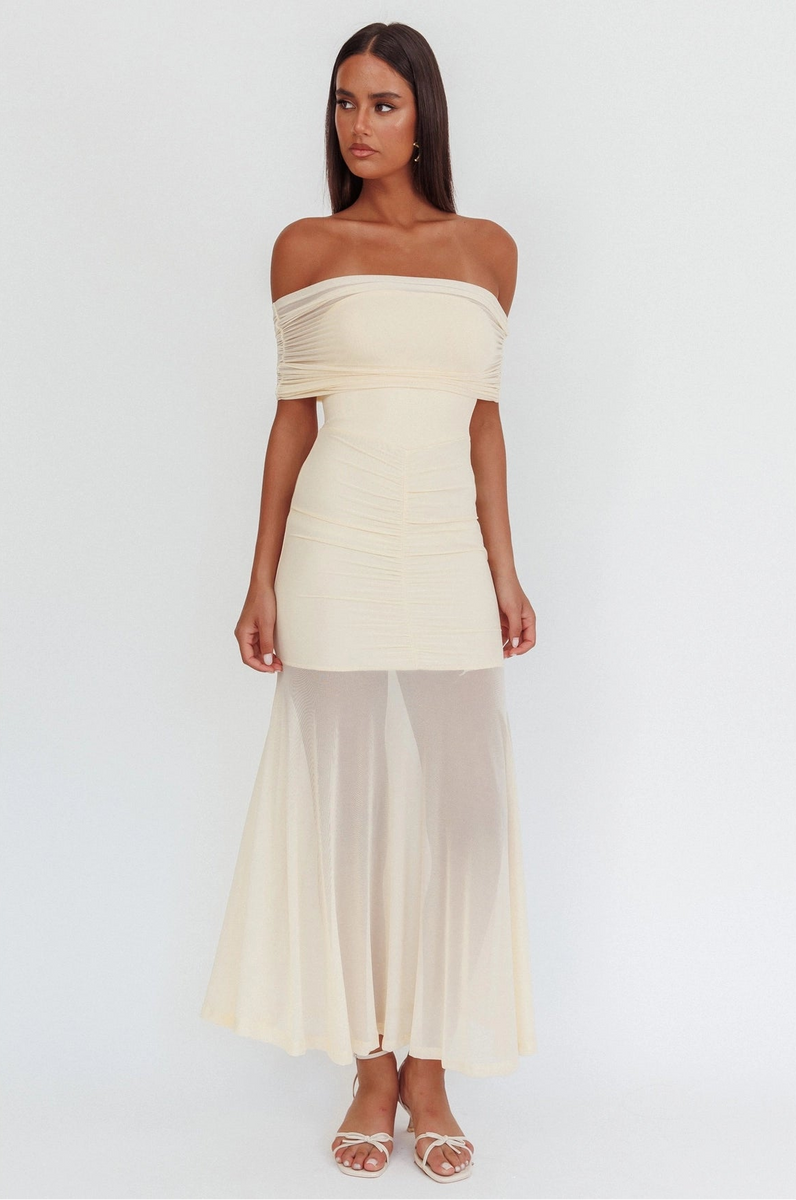 off the shoulder sheer maxi dress if by sea S Cheap Red Sexy Mermaid Prom Dresses Color:Cream linen 68cm Hip Deerhobbes Design your own