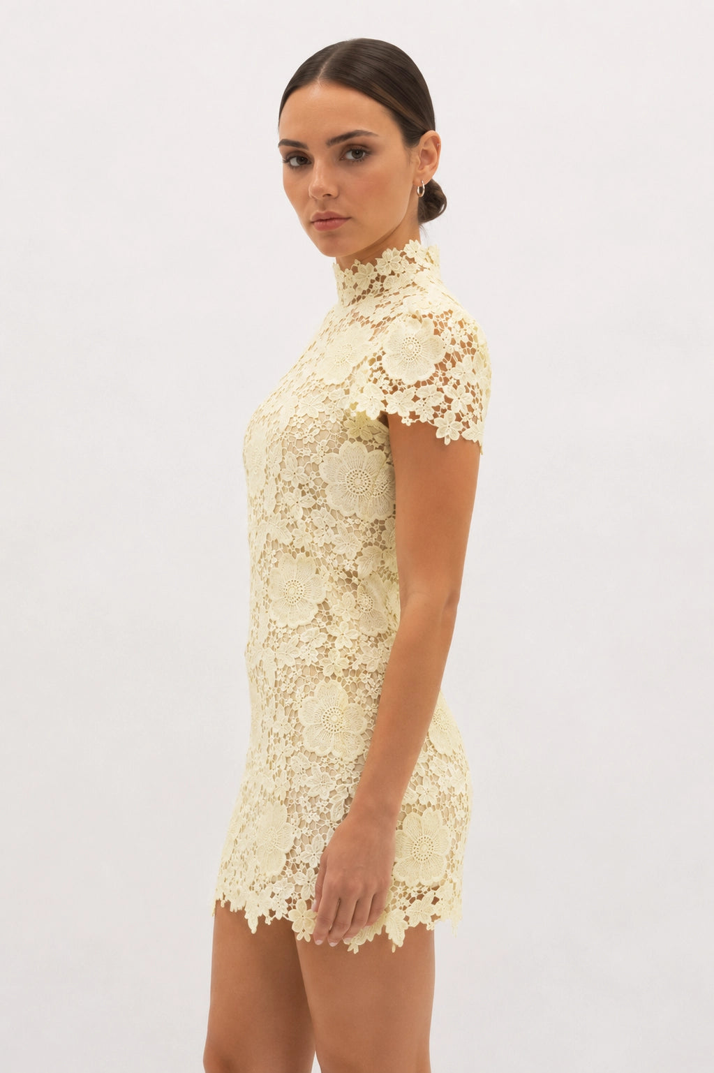 Cap Sleeve Lace Mini Dress - Yellow