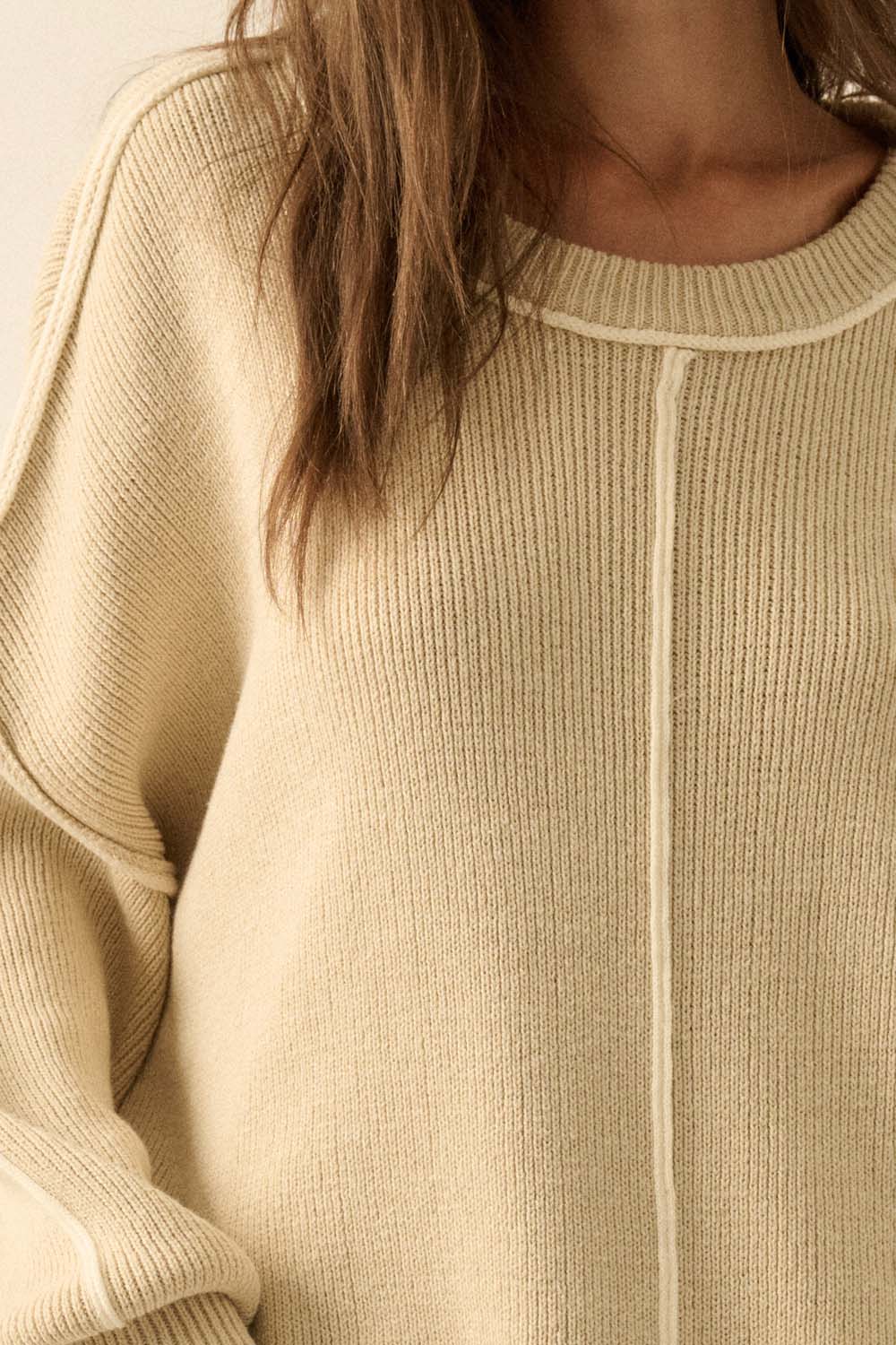Ribbed Knit Oversized Sweater - Oatmeal