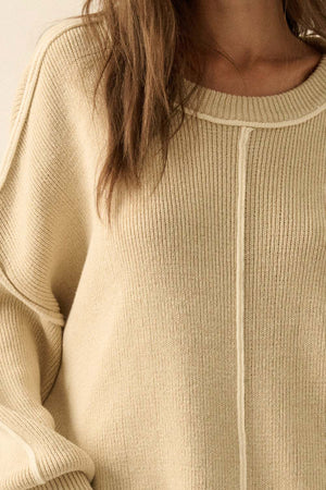 Ribbed Knit Oversized Sweater - Oatmeal
