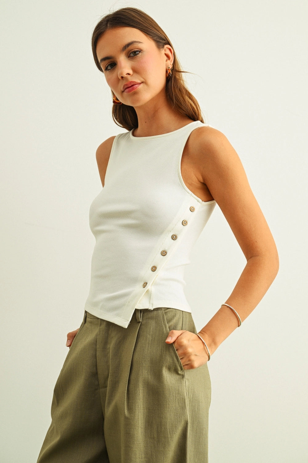Buttoned Tank Top - White