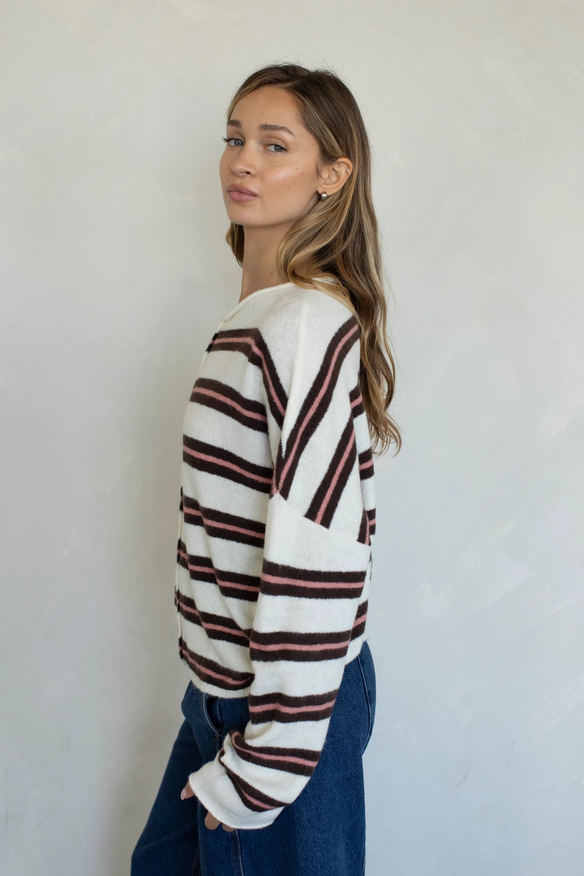 Piper Cardigan - Ivory Varsity Stripe