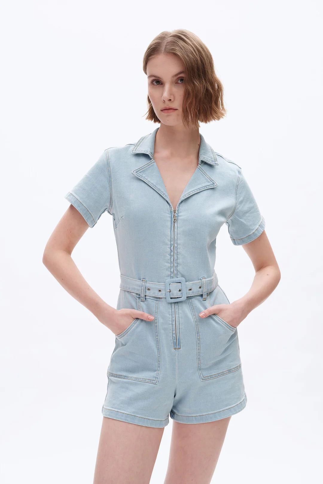 Mini Denim Romper - Light Blue