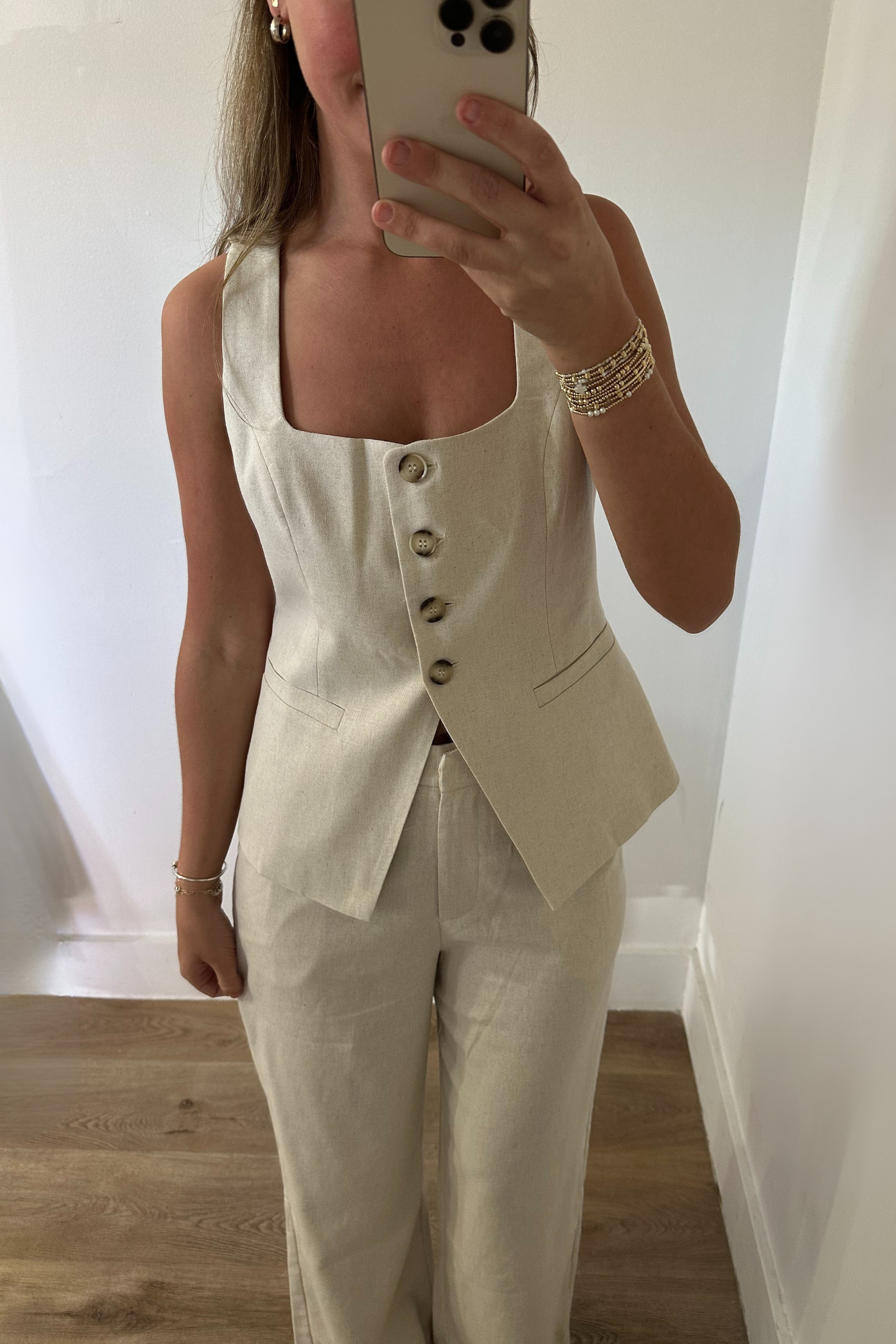 Teagan Linen Vest - Beige