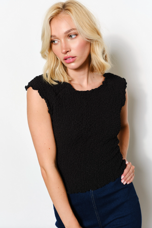 Clara Textured Boatneck Top - Black