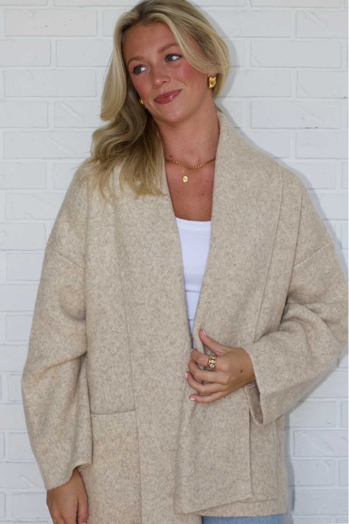 Relaxed Shawl Cardigan - Oatmeal
