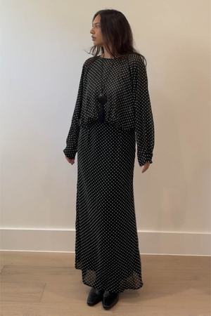 Sheer Polka Dot Printed Maxi Dress