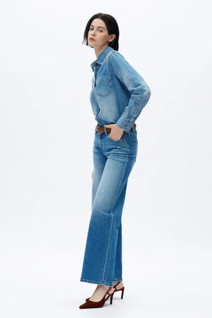 Low Rise Wide Leg Jeans - Medium Blue