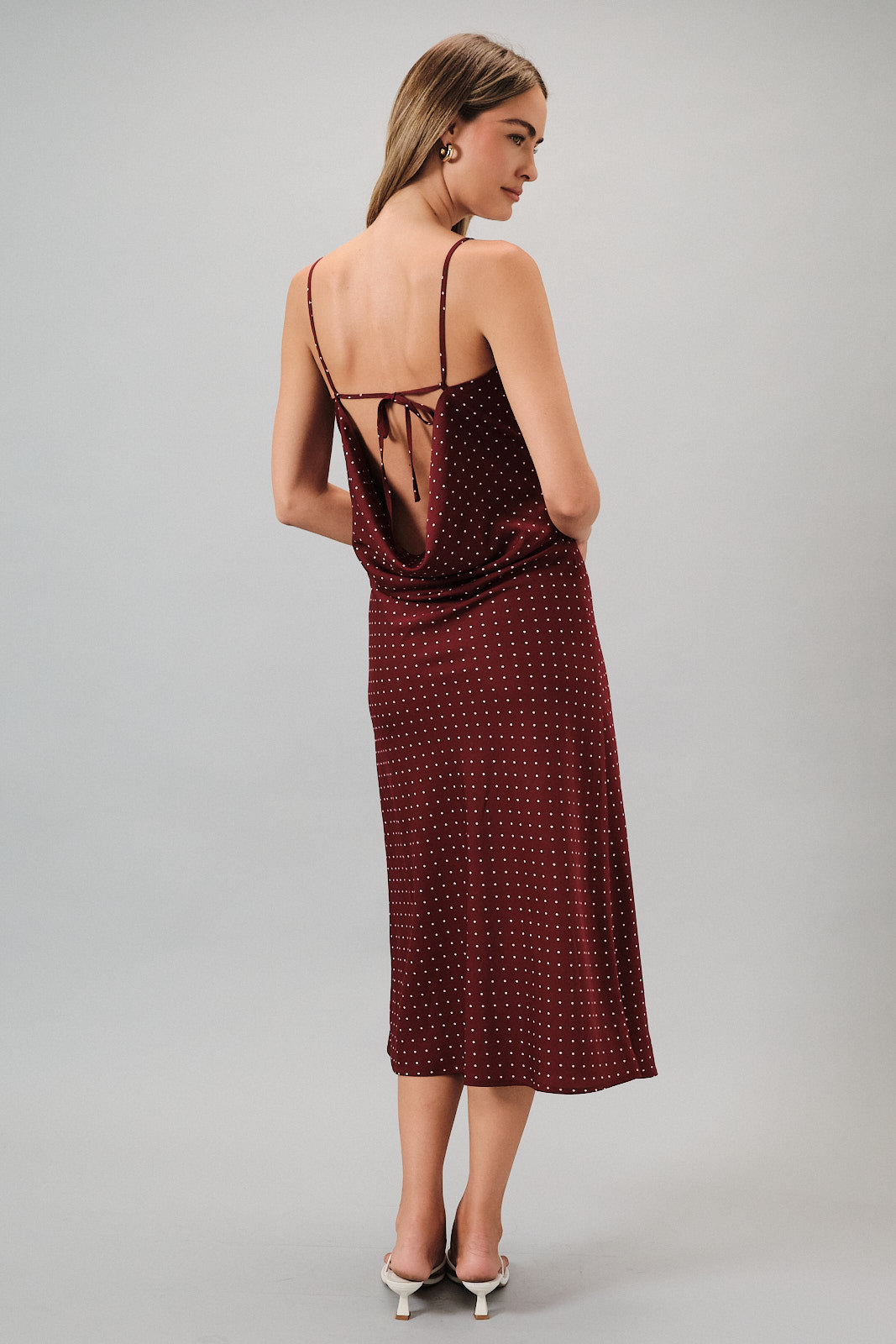 Polka Dot Midi Dress - Wine