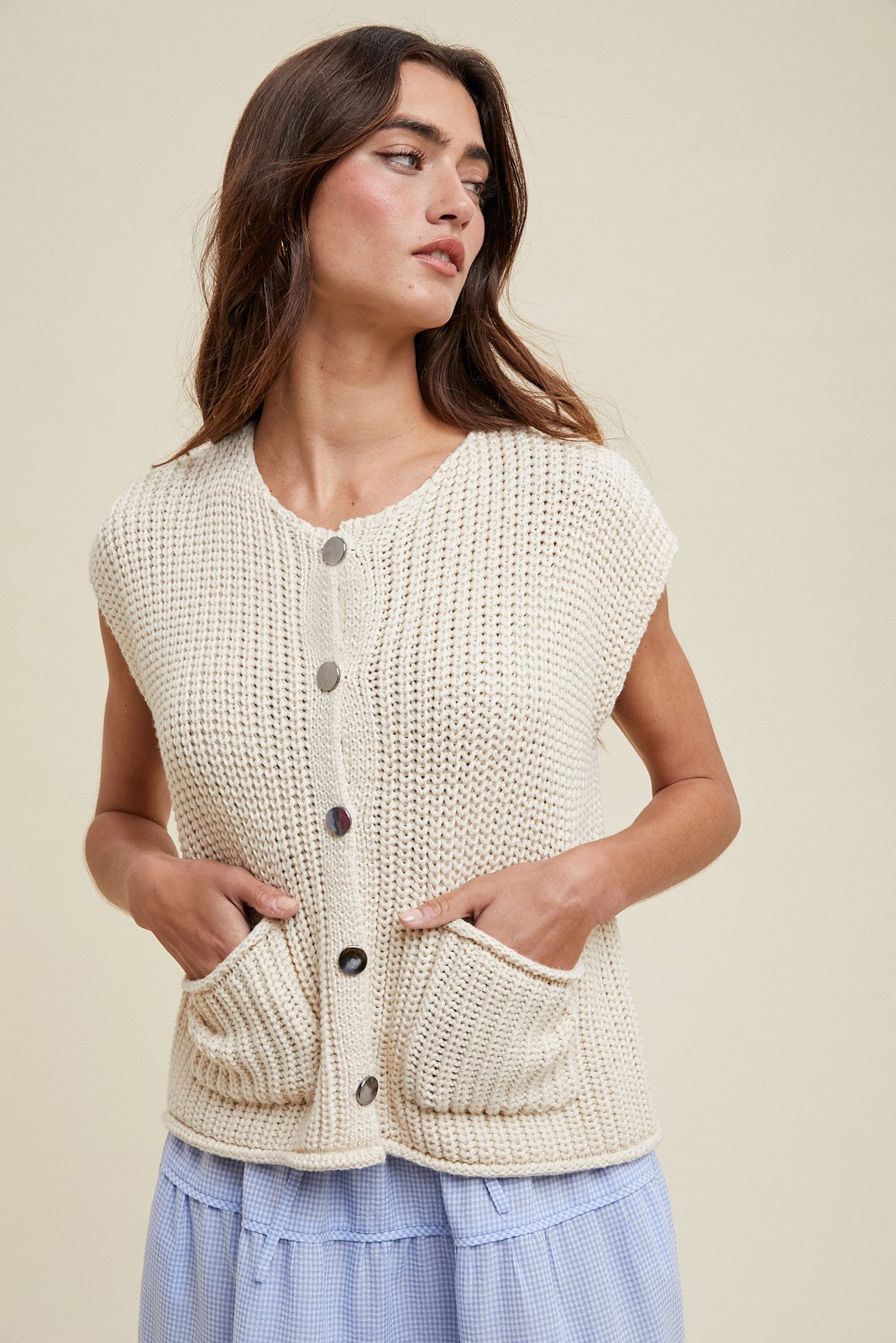 Button Up Sweater Vest - Cream