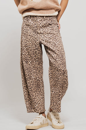 Leopard Print Barrel Jeans