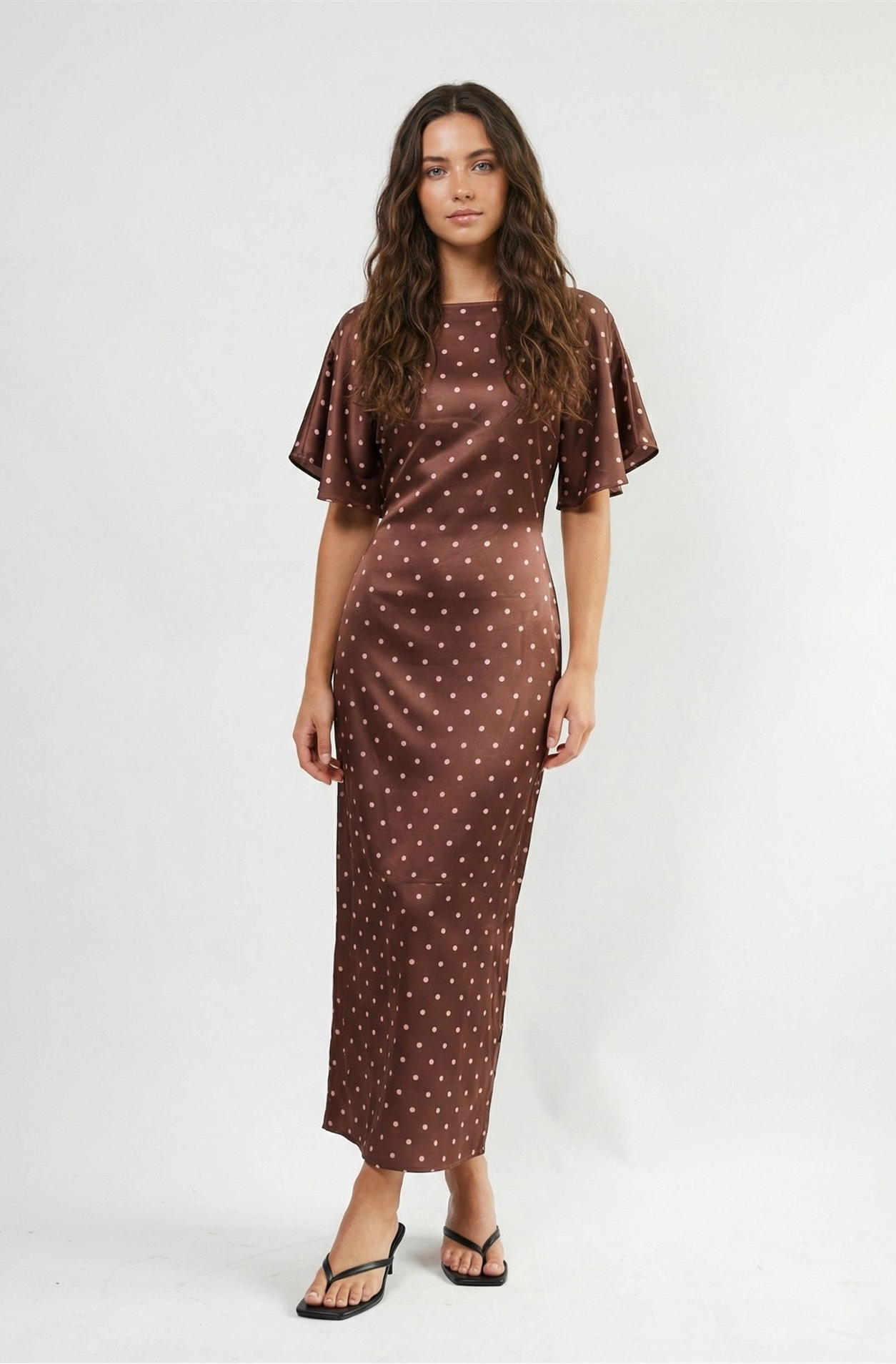 Boat Neck Polka Dot Midi Dress