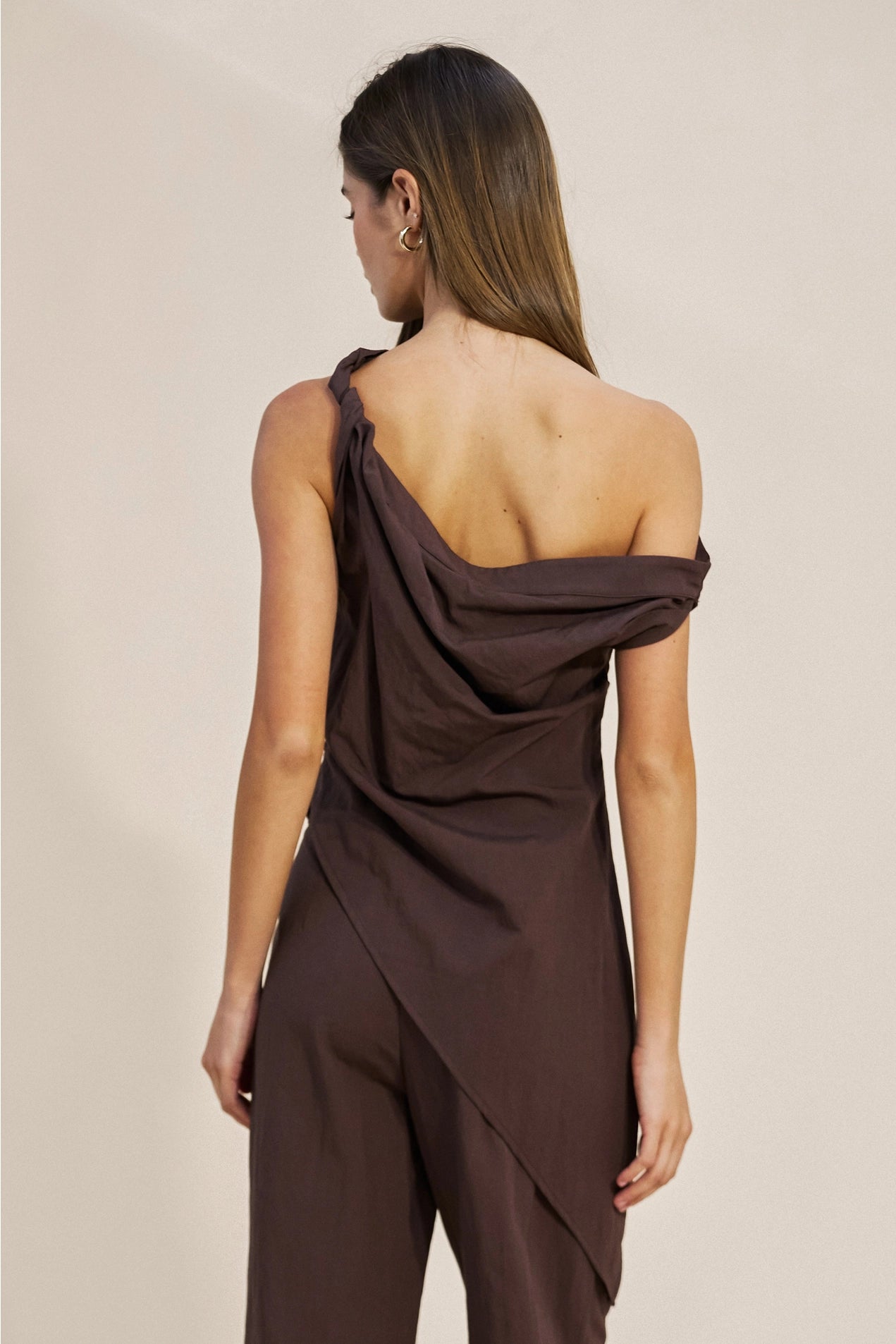 Asymmetrical One Shoulder Top - Brown