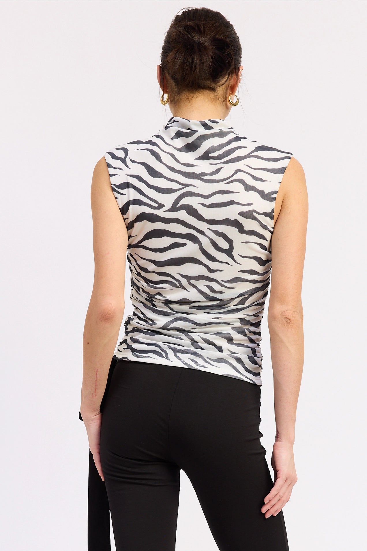 Printed Mock Neck Mesh Top - Zebra