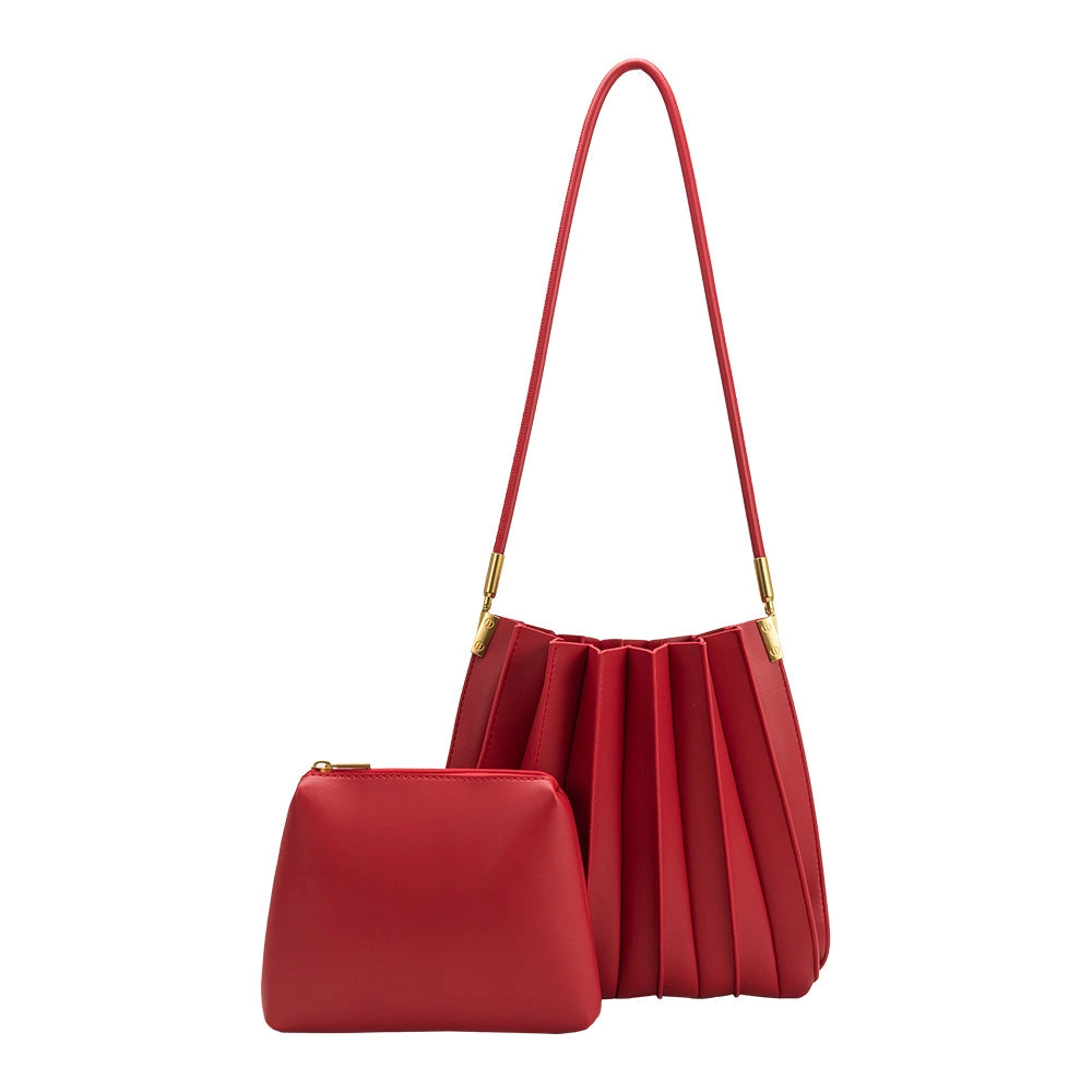 Melie Bianco - Carrie Pleated Shoulder Bag - Red