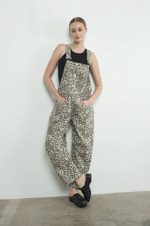 Leopard Print Denim Overalls